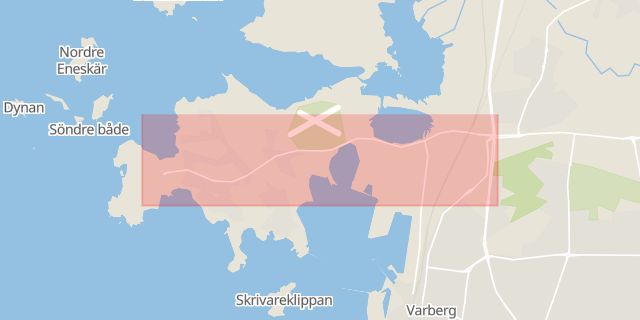 Karta som med röd fyrkant ramar in Getterövägen, Varberg, Hallands län