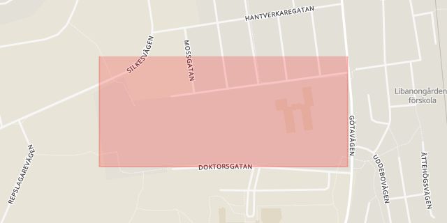 Karta som med röd fyrkant ramar in Gränsgatan, Värnamo, Jönköpings län