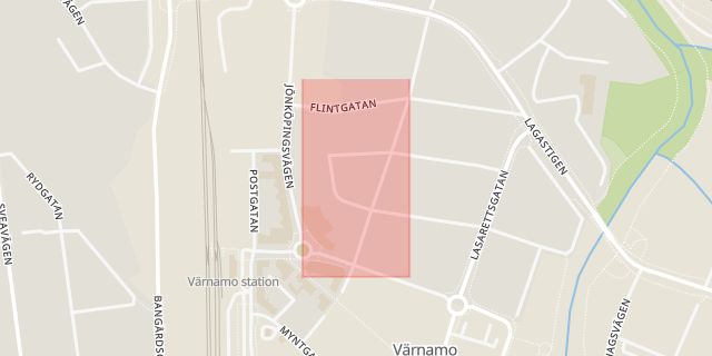 Karta som med röd fyrkant ramar in Salutorget, Värnamo, Jönköpings län