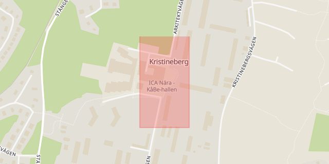 Karta som med röd fyrkant ramar in Ica Nära, Kristineberg, Oskarshamn