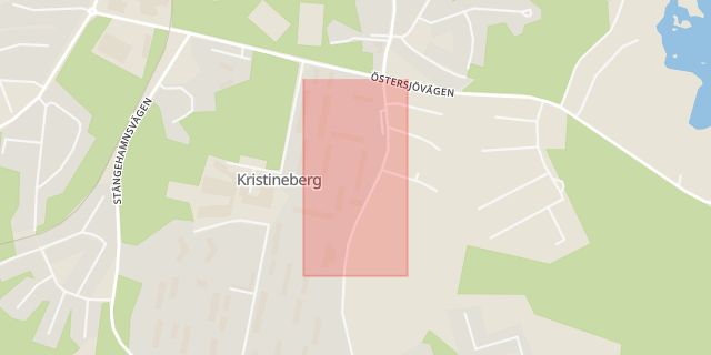 Karta som med röd fyrkant ramar in Kristinebergsvägen, Oskarshamn, Kalmar län