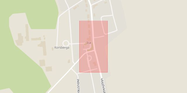 Karta som med röd fyrkant ramar in Korsberga, Vetlanda, Jönköpings län