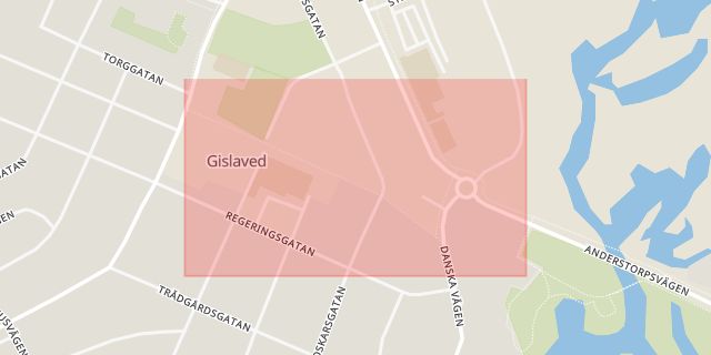 Karta som med röd fyrkant ramar in Köpmangatan, Gislaved, Jönköpings län