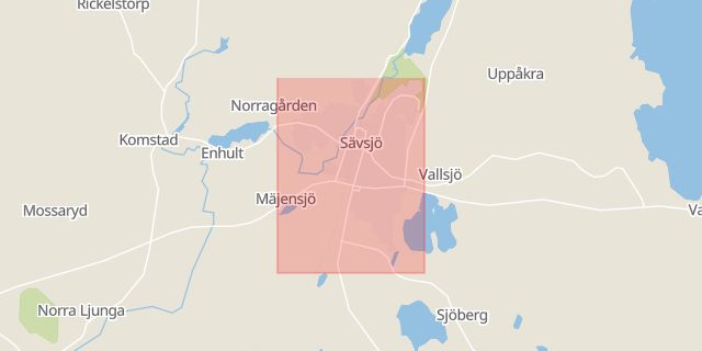 Karta som med röd fyrkant ramar in Parallellgatan, Pizzeria, Sävsjö, Jönköpings län