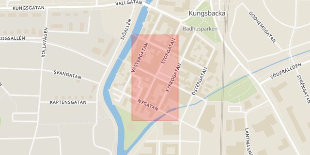Karta som med röd fyrkant ramar in Kungsbacka, Halland, Hallands län