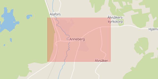 Karta som med röd fyrkant ramar in Anneberg, Kungsbacka, Hallands län