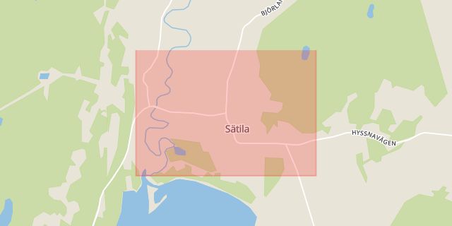 Karta som med röd fyrkant ramar in Sätila, Ödetorp, Mark, Västra Götalands län