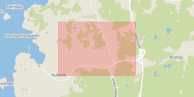 Karta som med röd fyrkant ramar in Kungsbacka, Sandlyckan, Varberg, Laholm, Stationsgatan, Stenåsa, Hallands län
