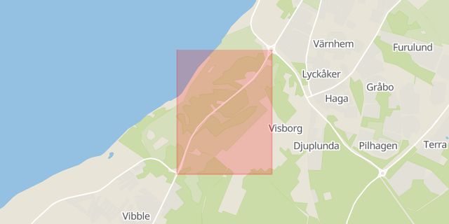 Karta som med röd fyrkant ramar in Toftavägen, Visby, Gotland, Gotlands län
