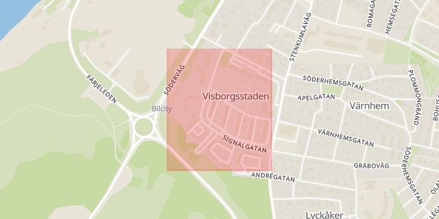 Karta som med röd fyrkant ramar in Signalgatan, Gotland, Gotlands län