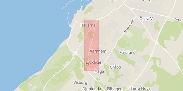 Karta som med röd fyrkant ramar in Värnhem, Stenkumlaväg, Gotlands län