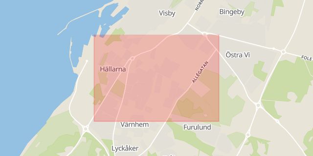 Karta som med röd fyrkant ramar in Lekparken, Länna, Hängmatta, Gotlands län