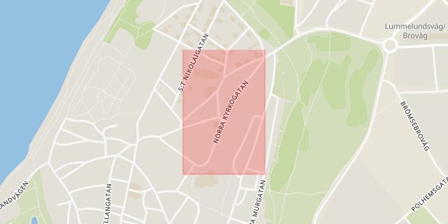 Karta som med röd fyrkant ramar in Norra Kyrkogatan, Visby, Gotland, Gotlands län