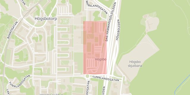 Karta som med röd fyrkant ramar in Högsbotorp, Marklandsgatan, Frölunda, Göteborg, Västra Götalands län