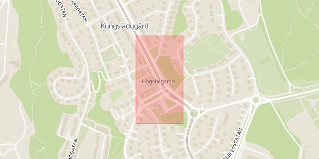 Karta som med röd fyrkant ramar in Munkedalsmotet, Göteborg, Högsbogatan, Kungsladugård, Västra götalands län, Västra Götalands län