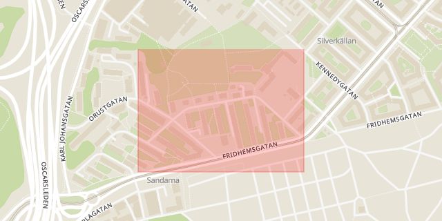 Karta som med röd fyrkant ramar in Göteborg, Jordhyttegatan, Lilla Fridhemsgatan, Borås, Kasernvägen, Gullspång, Örebro, Västra götalands län, Västra Götalands län