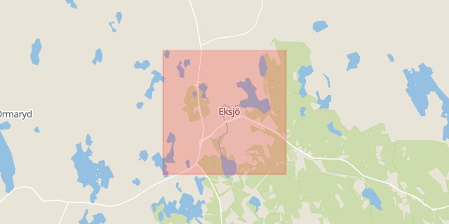 Karta som med röd fyrkant ramar in Eksjö, Östergötland, Jönköpings län