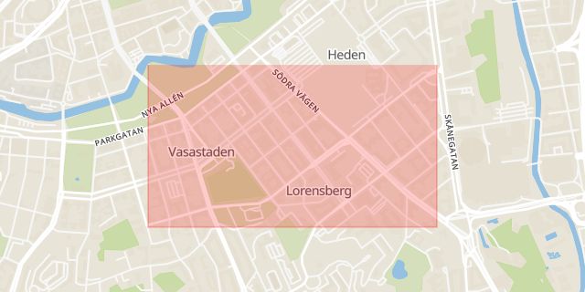 Karta som med röd fyrkant ramar in Teatergatan, Engelbrektsgatan, Göteborg, Västra Götalands län