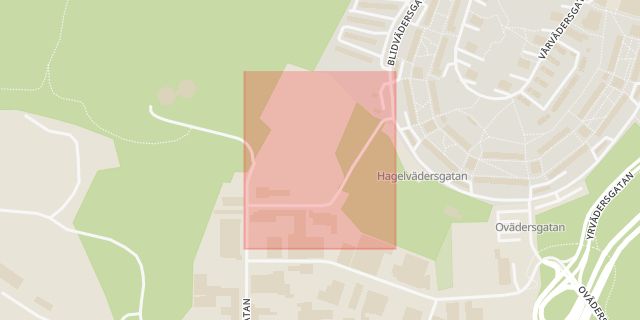Karta som med röd fyrkant ramar in Södra Biskopsgården, Hagelvädersgatan, Göteborg, Västra Götalands län