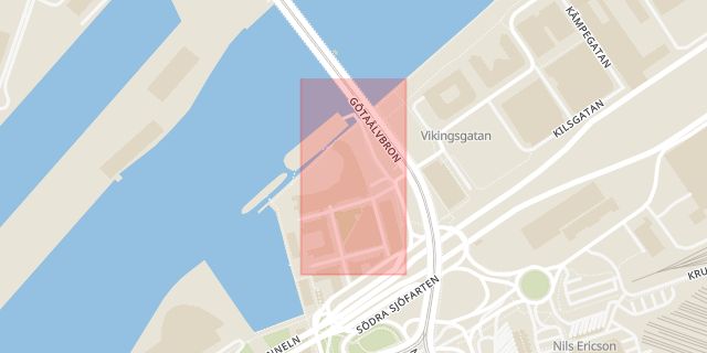 Karta som med röd fyrkant ramar in Lilla Bommen, Göteborg, Västra Götalands län