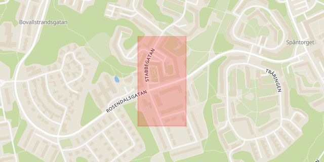 Karta som med röd fyrkant ramar in Stabbetorget, Studiegången, Göteborg, Västra Götalands län