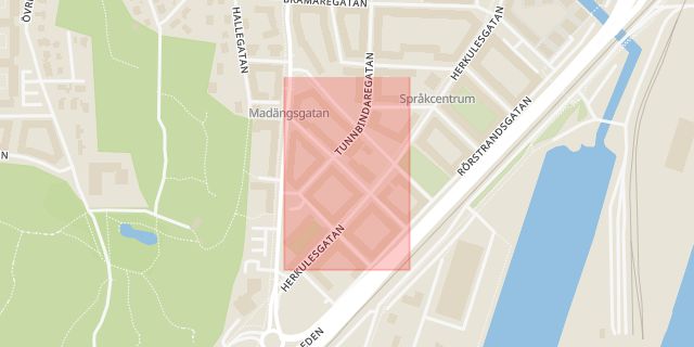 Karta som med röd fyrkant ramar in Madängsgatan, Hisingen, Göteborg, Västra Götalands län