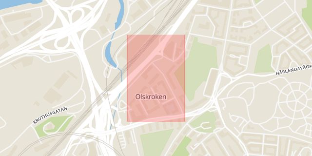 Karta som med röd fyrkant ramar in Nobelgatan, Olskrokstorget, Göteborg, Västra Götalands län
