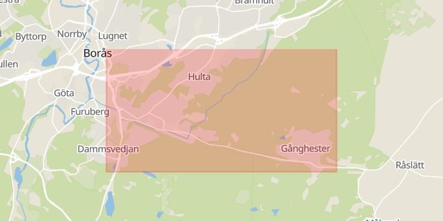 Karta som med röd fyrkant ramar in Trandared, Borås, Västra Götalands län