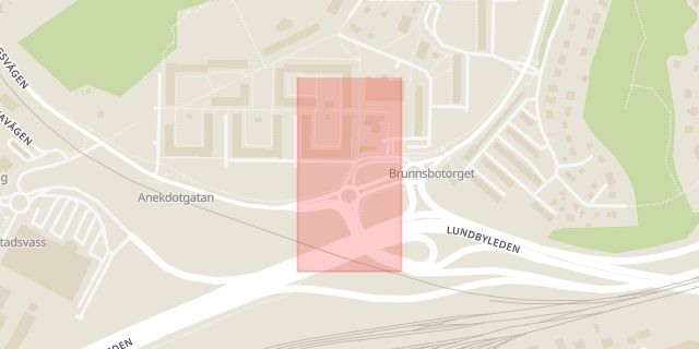 Karta som med röd fyrkant ramar in Brunnsbotorget, Västra Götalands län