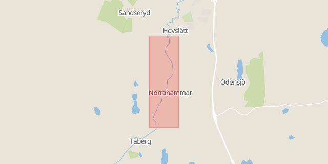 Karta som med röd fyrkant ramar in Norrahammar, Hammarvägen, Jönköping, Jönköpings län