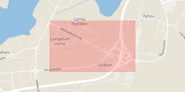 Karta som med röd fyrkant ramar in Bangårdsgatan, Jönköping, Jönköpings län