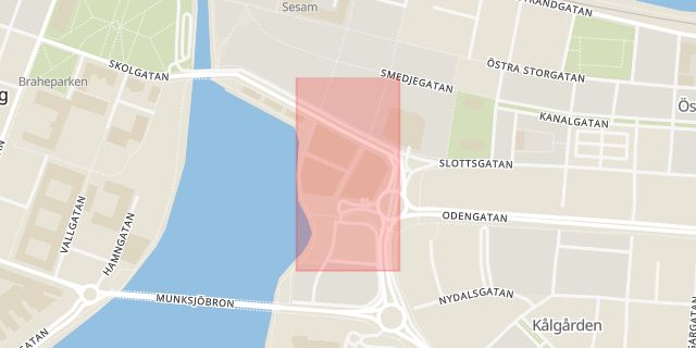 Karta som med röd fyrkant ramar in Fiskargränd, Jönköping, Jönköpings län