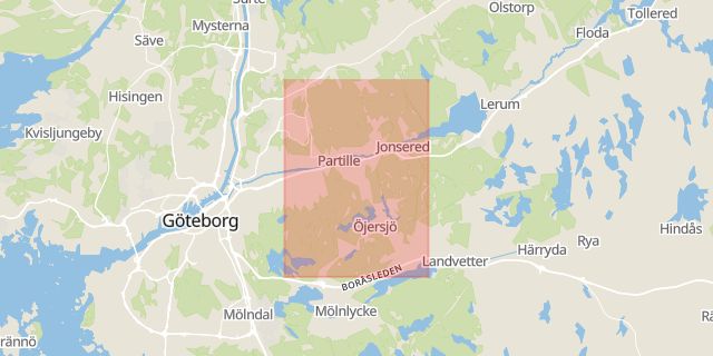 Karta som med röd fyrkant ramar in Partille, Västra Götalands län