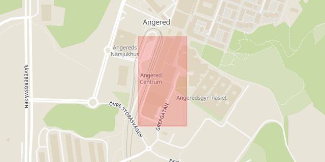 Karta som med röd fyrkant ramar in Angereds Torg, Angereds Centrum, Göteborg