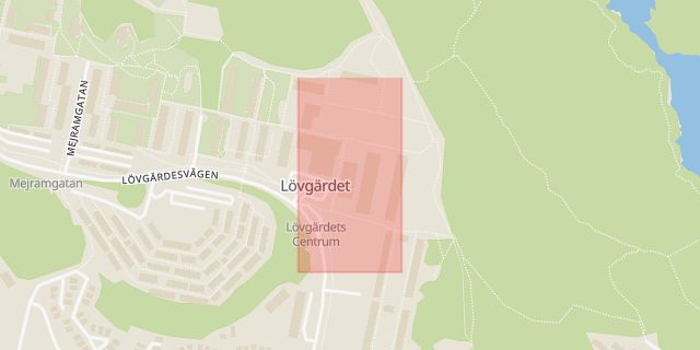 Karta som med röd fyrkant ramar in Lövgärdet, Kaprisgatan, Östra Sjukhuset, Göteborg, Västra Götalands län