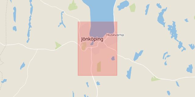 Karta som med röd fyrkant ramar in Jönköping, Vråenvägen, Värnamo, Grimsås, Hestra, Gnosjö, Jönköpings län