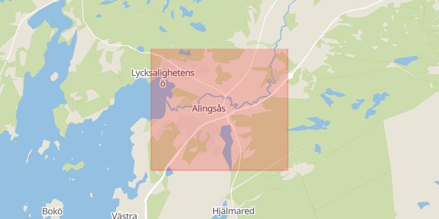 Karta som med röd fyrkant ramar in Säveån, Alingsås, Västra Götalands län