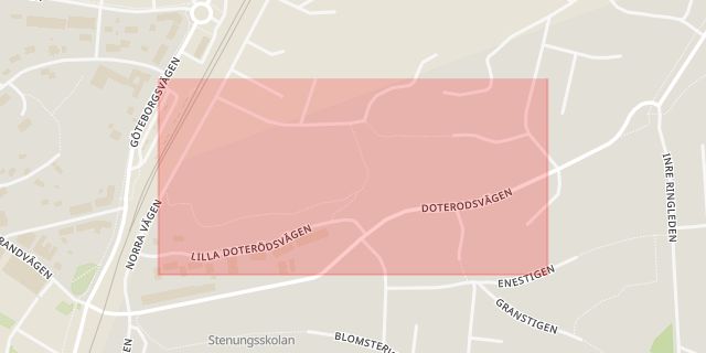 Karta som med röd fyrkant ramar in Nyborgsvägen, Stenungsund, Västra Götalands län