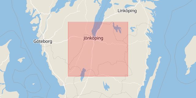 Karta som med röd fyrkant ramar in Östergötland, Jönköping, Gånglåten, Ljungarum, Norrköping, Linköping, Studion, Jönköpings län