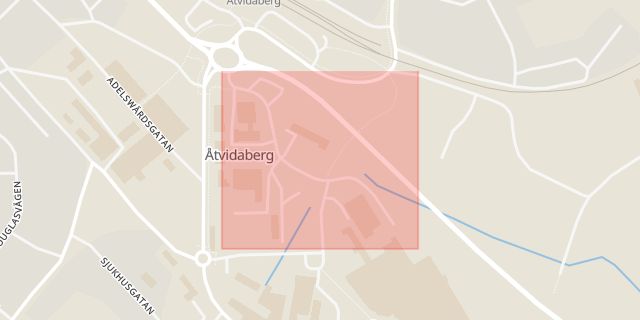 Karta som med röd fyrkant ramar in Eksågsvägen, Åtvidaberg, Östergötlands län