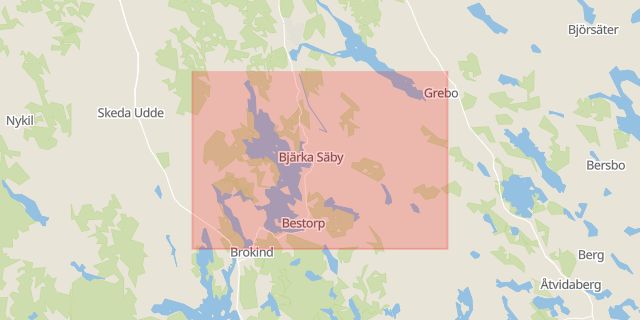 Karta som med röd fyrkant ramar in Bjärka Säby, Linköping, Östergötlands län