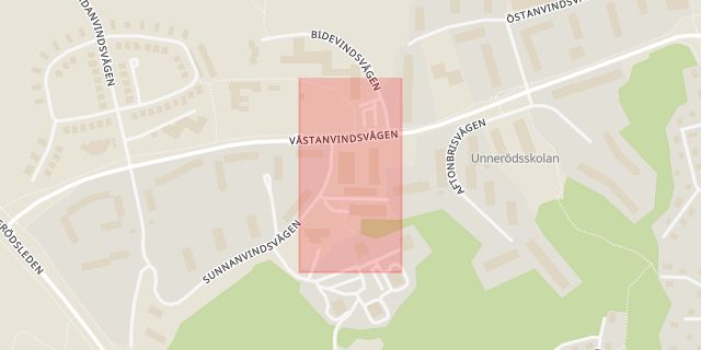 Karta som med röd fyrkant ramar in Skogslyckan, Bokcafé, Uddevalla, Västra Götalands län