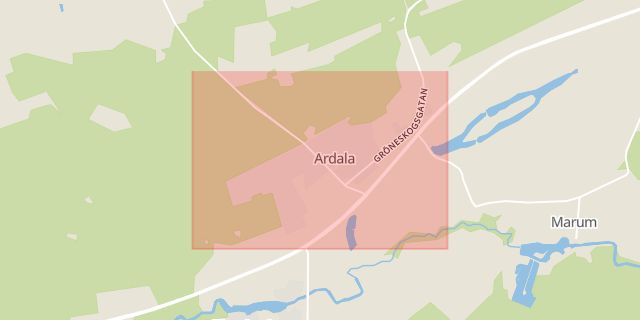 Karta som med röd fyrkant ramar in Ardala, Skövde, Skara, Västra Götalands län