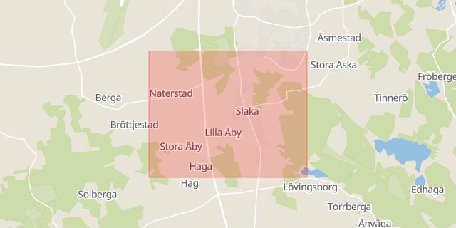Karta som med röd fyrkant ramar in Slaka, Linköping, Östergötlands län
