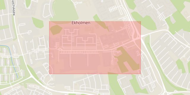 Karta som med röd fyrkant ramar in Ekholmsvägen, Ekholmen, Linköping, Östergötlands län