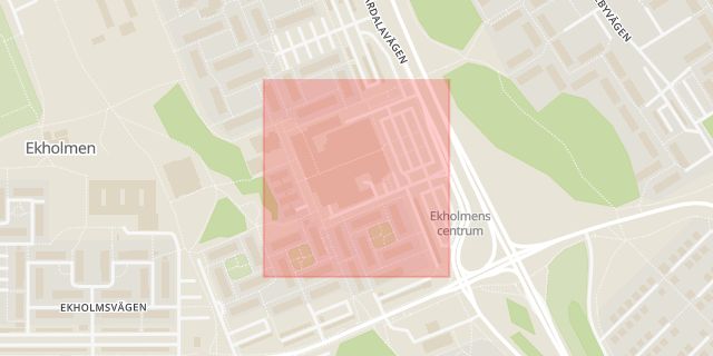 Karta som med röd fyrkant ramar in Ekholmens Centrum, Linköping, Östergötlands län