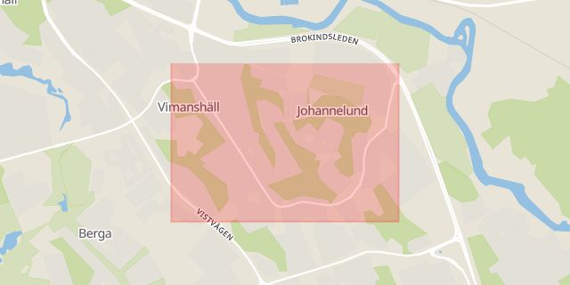 Karta som med röd fyrkant ramar in Vimanshäll, Skogsgatan, Linköping, Östergötlands län
