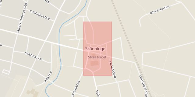 Karta som med röd fyrkant ramar in Stora Torget, Skänninge, Mjölby, Östergötlands län