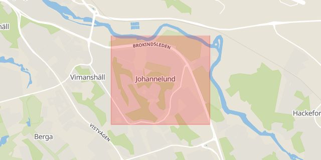 Karta som med röd fyrkant ramar in Munkhagsgatan, Johannelund, Linköping, Östergötlands län