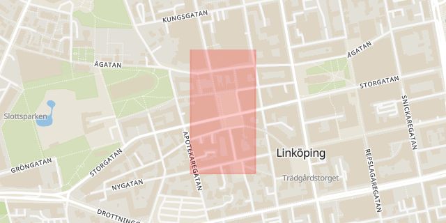 Karta som med röd fyrkant ramar in Trädgårdstorget, Stora Torget, Linköping, Östergötlands län